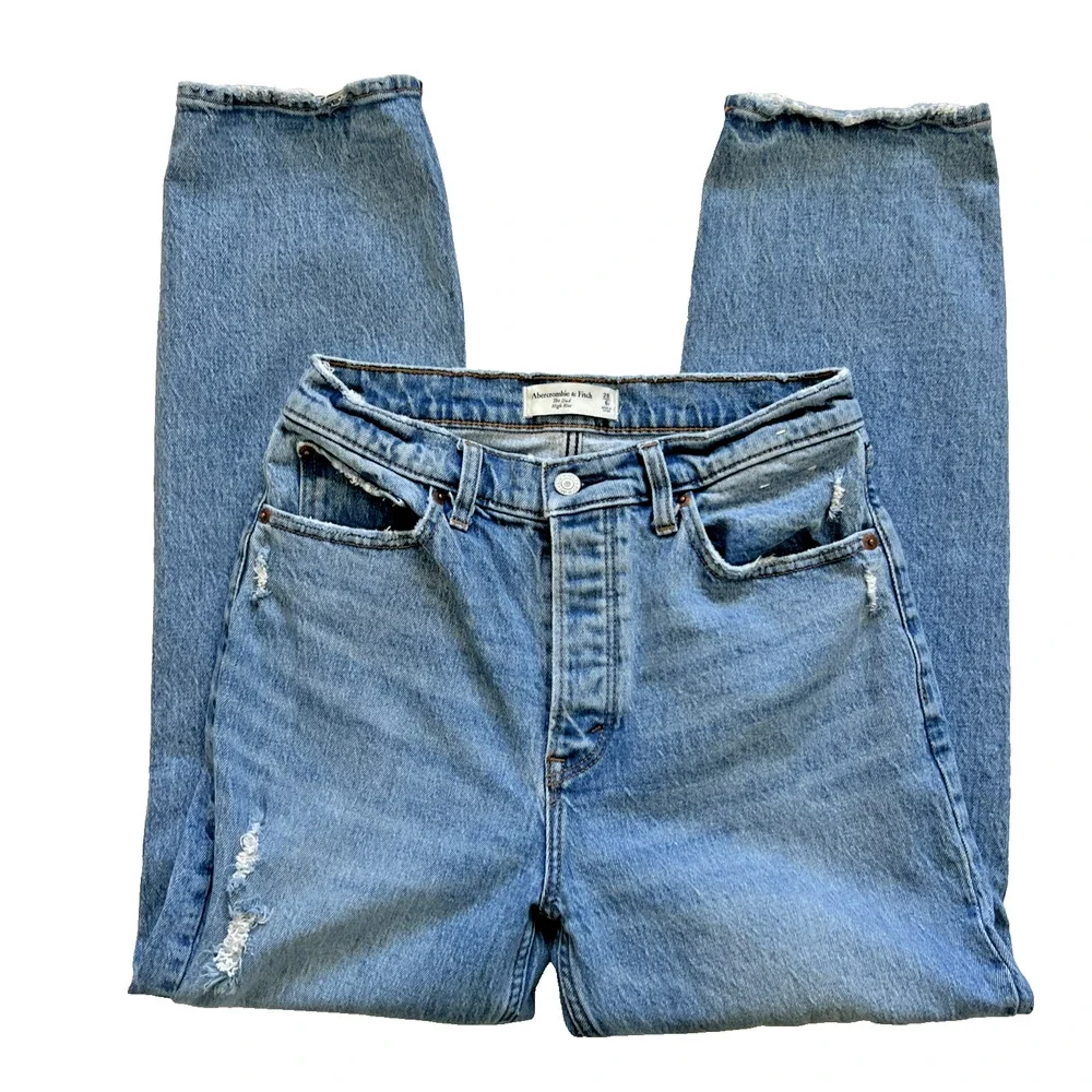 Abercrombie & Fitch The Dad High Rise Jeans Womens 28/6S Distressed Button Fly